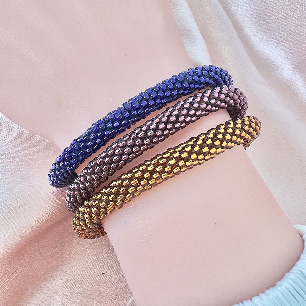 Lot of Three Lily and Laura Handcrafted Nepal Glass Seed Bead Roll On Bracelets